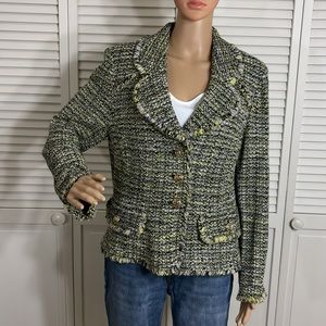 St. John Tweed Fringe Yellow & Black Blazer Size 14
